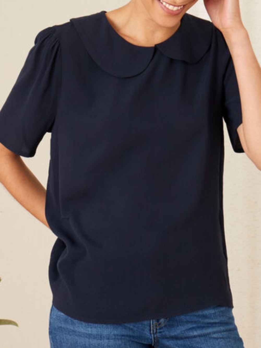 Monsoon Navy Peter Pan Collar Blouse
